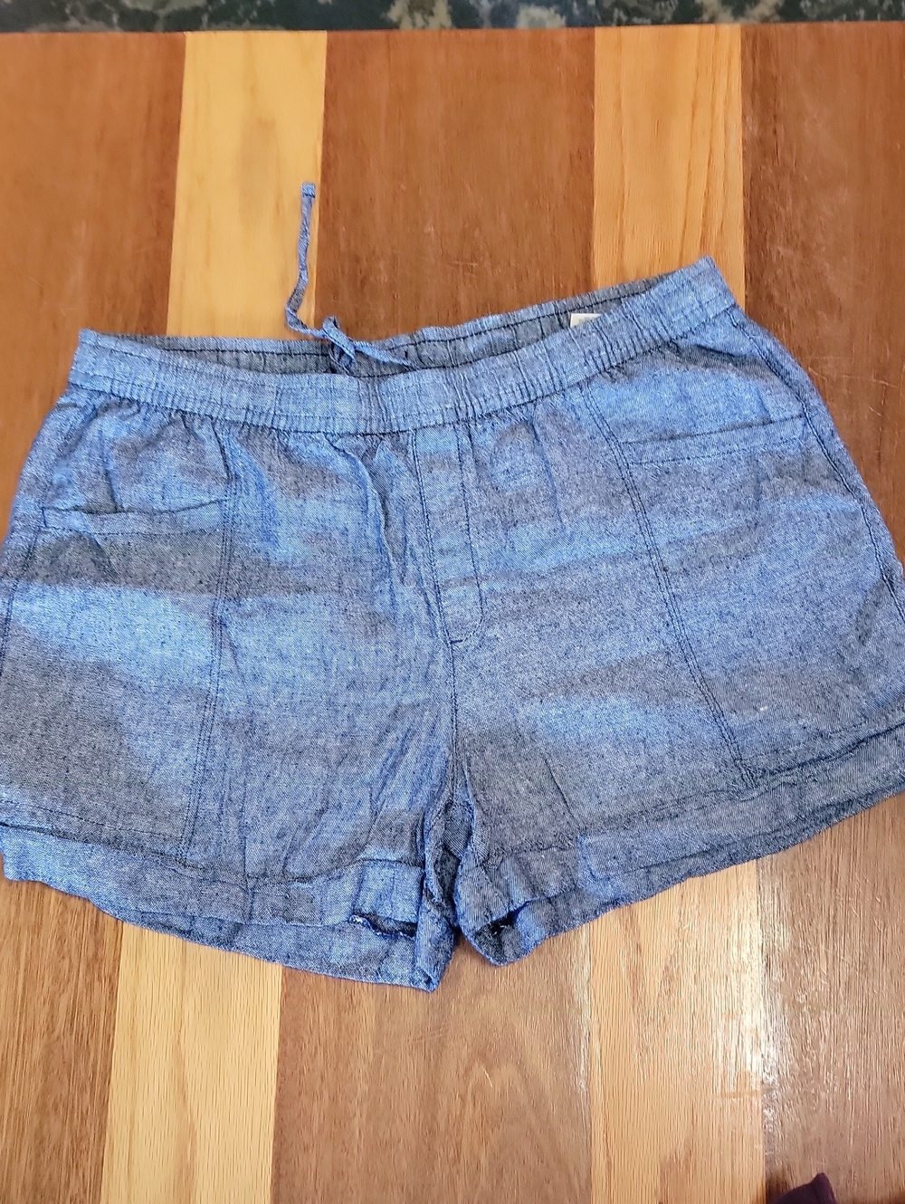 Women’s Blue Casual Drawstring Linen Shorts